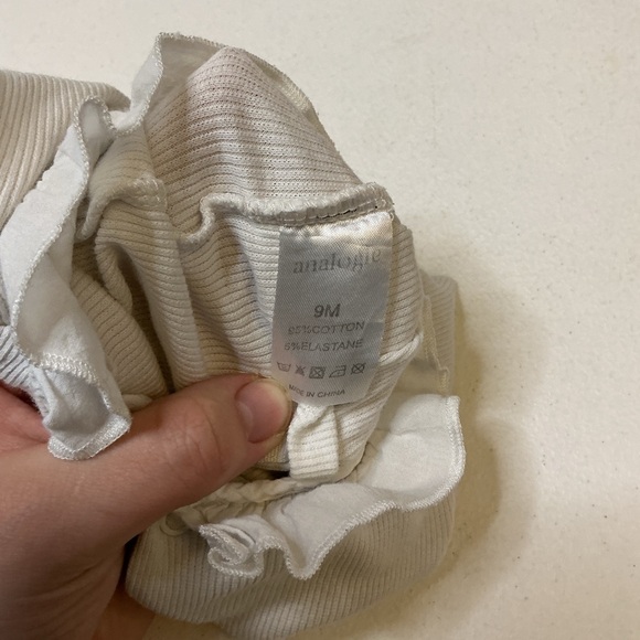 Analogie Ribbed Ruffle Collar Romper 9M Cream - Picture 5 of 5